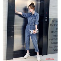 puildaug 패션 데님 점프 수트 여성의 봄 작업 점프 수트 슬림 수트 바지