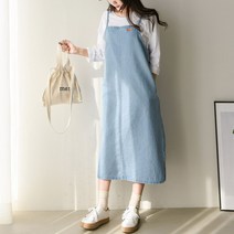 하나뿐인걸 프렌치 청원피스 멜빵치마 뷔스티에 데님 롱 끈멜빵 오버롤 루즈핏 A라인