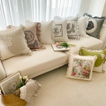 프릴 쿠션 방석 커버 소파 쇼파 레이스 프렌치 플라워, 06 로즈, 차콜(커버만)