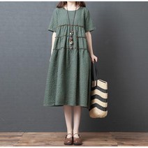 여성 린넨 원피스 빈티지 체크 빅사이즈 a라인 오버핏 캐주얼 여자 봄 가을 반팔 롱원피스 2022 linen dress women JX0223