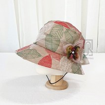 여름 중년여성 엄마 할머니 모자 나뭇잎 리본 벙거지 버킷햇