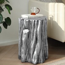 DOWLVN Tree Stump 트렁크 사이드 엔드 테이블 인조 나무 파티오 테이블 정원 스툴 식물 스탠드 실내 실외 안뜰 거실용 35.6 x 35.6 x 50.8cm(1, Silver