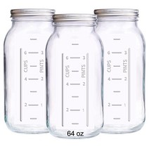 Eleganttime 1.9L(64온스) 메이슨 병 넓은 입구 3팩 밀폐 뚜껑이 있는 대형 1.9L(0.5갤런) 병 통조림 피클 발효 보존용 1.9L(1/2갤런)