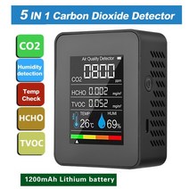 가정용 미세먼지 공기질 휴대용 측정기 6 in 1 pm2.5 pm10 hcho tvoc co co2 다기능 대기 질 감지기 co 이산화탄소 포름 알데히드 모니터 lcd 대형, 5 in 1 블랙