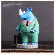British Guard Pirate Mr. Rhinoceros Bear and Rabbit Figurines Creative Living Room Bookcase Decorati, 02 Blue rhino11x10x20cm