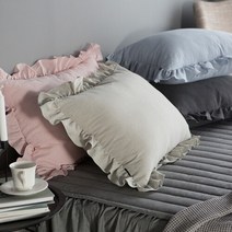 프릴 린넨 베개커버 50x70, 베이지