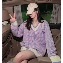드레스허그 에스트 배색 브이넥 베스트 컬러 니트