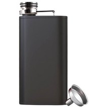 Harland 226.8g(8온스) 매트 블랙 플라스크 + 깔때기 - 주류 위스키용 넓은 입구 스테인리스 스틸 힙 2개 누출 방지 쉽게 부을 수 있는 슬림하고 클래식한 포켓, Raven Black