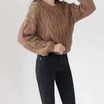 제니트 데일리 여성용 니트 크롭 라운드넥 꽈배기 바엠크롭꽈