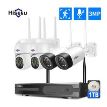Hiseeu 무선 8CH 4PCS 3MP 양방향 오디오 보안 PTZ 5 배 디지털 줌 야외 및 총알 WIFI IP 카메라 방수 CCTV, 8WK-4HBC23