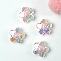 오로라코팅 꽃모양 아크릴비즈(10개), 핑크