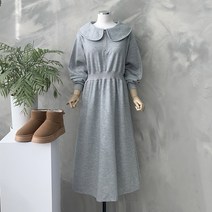 행복여[신상무배]에밀리 둥근 카라 반집업 허리 밴딩 플레어 기모 원피스