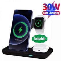 무선 충전기 3in1 애플워치 에어팟 아이폰 스탠드 스마트폰, CHINA, black with EU plug
