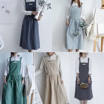 바리스타 파스텔 린넨 원피스 앞치마, 베이지, 1개