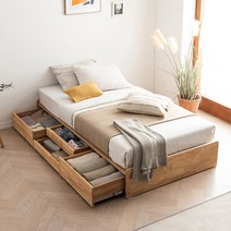 삼익가구 브링 헤드리스 슈퍼싱글/퀸 3단 수납 원목 침대(본넬 매트리스), 01. 슈퍼싱글;내추럴