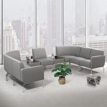 고급 인조가죽 다양한 레이아웃 구성 가능 푹신한쿠션감 철재프레임 대기실 사무실 병원 도서관 공공기관 로비용 소파 테이블, 그레이 / 좌측형