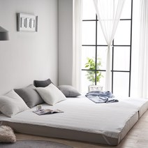 ecodeco 로디나 순면 워싱 피그먼트 패밀리 침대패드 베개커버 세트, 크림아이보리