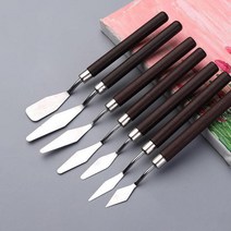 투명아크릴 미술용품점 디자인마카 미술물통 4 개/대 스테인레스 스틸 주걱 키트 팔레트 구아슈 용품 유화 나이프 미술 페인팅 도구 세트 유연한 블레이드, [05] 7pcs black
