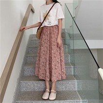 키작녀임부복 임산부원피스 수유나시 빈티지 플로랄 프린트 a-라인 플리츠 롱 스커트 여성용 한국 스트리