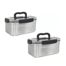 이비케이 스텐 밀폐용기 반찬통 직사각 핸디 3호 3.6L 2개, 단품