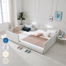 [지베스] 스테디2 LED 저상형 슬림 패밀리침대 SS+SS/Q+SS/Q+Q, Q+Q_라텍스40T매트리스, 코지형_연그레이