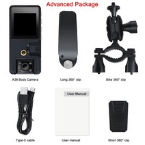 자전거캠 블랙박스 바디캠 Vandlion A39 풀 1080P HD 미니 2500mAh 코더 마운트 소형 180 ° 회전 자전거 스포츠 DV 자동차 DVR 웹, 12.Advanced Package - With 64G