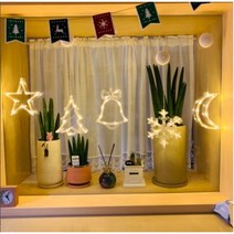 (건전지포함) 창문조명 달 별 산타 하트 LED 트리 무드등 당기는 전구 캠핑 전등 붙이는 조명 크리스마스 윈도우 커튼 장식 소품, 02.산타(건전지포함)