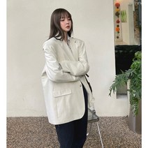 돌체비타샵 크림 오버핏 어깨 패드 코튼 패치 자켓