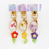 레진 압화 비비드 플라워 나뭇잎 버즈 에어팟 키링 가방 열쇠고리 백참, 레드