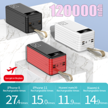 빠른 충전 120000mAh 전원 팩 대용량 모바일 범용 5v3a 배터리, 파란