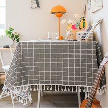 별빛감성 린넨 코팅 및 방수 테이블보 식탁보, 격자카키그레이, 8인(140*240cm)