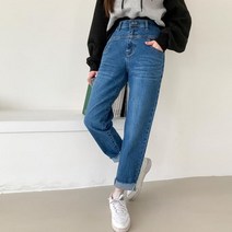 다잇템 여자 하이웨이스트 H라인 컷오프 속밴딩 청바지