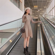 DFMEI 추동 라운드 무지 A라인 스커트 여 이너 원피스 니트 스커트