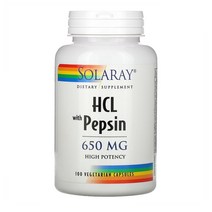 솔라레이 베타인HCL 펩신 650mg 100정 Solaray HCL with Pepsin, 1개, 기본