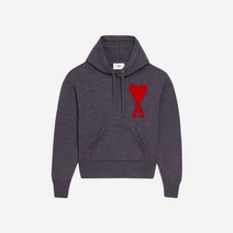 아미 빅 하트 로고 오버사이즈 인타르시아 후드 그레이 레드 AMI de Coeur Oversize Intarsia 후드 Grey Red