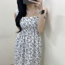 VANANA2 여성 나시 스모크 스퀘어넥 플라워 패턴 롱 원피스 2color