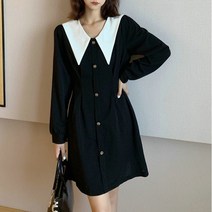 봄 가을 디자인 느낌 학원풍 원피스 스위트 빅 사이즈 날씬해 보이는 A라인 스커트 H라인 스커트 블랙 원피스 20대 30대 40대 M~3XL