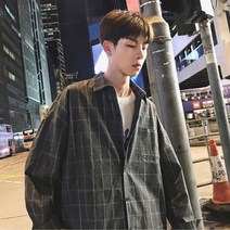 체크 포인트 남친룩 카라 루즈핏 아우터 사계절 셔츠