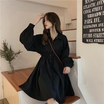 소녀 드레스 긴 소매 스타일의 순수한 색상 달콤한 드레스 간단하고 우아한 프 렌치 빈 티 지 롱 원피스 블라우스 스커트 블랙 스커트