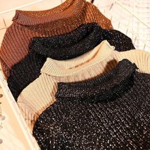 스팽글 니트 여성 500g 겨울 반짝이 터틀넥 두꺼운 풀오버 긴 소매 반짝이는 스웨터 탑 셔츠