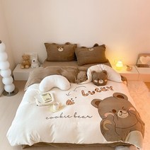 구스이불 양모이불 귀여운 만화 오리 곰 토끼 아플리케 침구 부드러운 겨울 우유 벨벳 이불 커버 침대 따뜻한 담요 베개