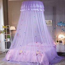 현관 자석 방충망 폴딩도어 모기장 셀프 시공 라운드 레이스 침대 커버 커튼 돔 침대 캐노피 공주 교수형 어린이 아기 침구 캐노피, 보라색