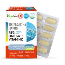 프리미엄 알티지 r-TG 오메가3 비타민D 저온분자증류 장용 60캡슐 비린내없는 EPA+DHA1100 캐나다 소형어류 혈행 기억력 혈중중성지질 개선 건조한눈 혈액순환 영양제 약국용, 1201mg