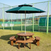 [자연쉼터] (도색가격) 반조립 8인용 원형 테이블 도색 단품과 세트 야외테이블, BB_d3)원형_방부목_밤색_대형초록_고정대 세트