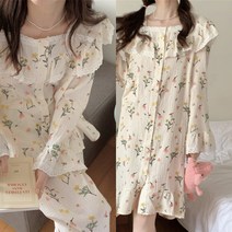 수채화 레이스 프릴 원피스 투피스 우정 파자마파티 캐주얼 러블리 가을 파자마 홈웨어 잠옷세트