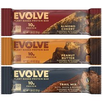 Evolve 식물 기반 단백질 바 3가지 맛 버라이어티 팩 10g 비건 단백질 유제품 프리 인공 향료 없음 GM, 한개옵션1, 한개옵션0