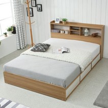 모젤리가구 수납헤드 수납침대, 양면매트, 아카시아 화이트워시