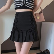 [랜덤플레이] 사이드 리본 스트랩 A라인 주름 미니 스커트