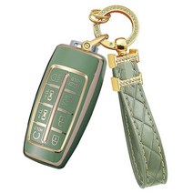 부드러운 TPU 키 포브 커버 프로텍터 현대 제네시스 G70 GV70 G80 GV80 G90 GV90 8버튼 스마트 원격 액세서리 가죽 키체인 포함 (그린), Green