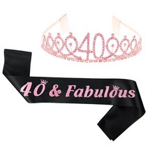 생일 여성 핑크 왕관과 새시 세트 30 50 60 70 번째 블랙 새틴 티아라 스카프 기념일 파티 장식, 07 Black 40_01 M